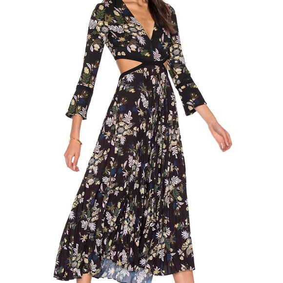 A.L.C. Black Floral Cutout Josefa Pleated Dress - Picture 3 of 10